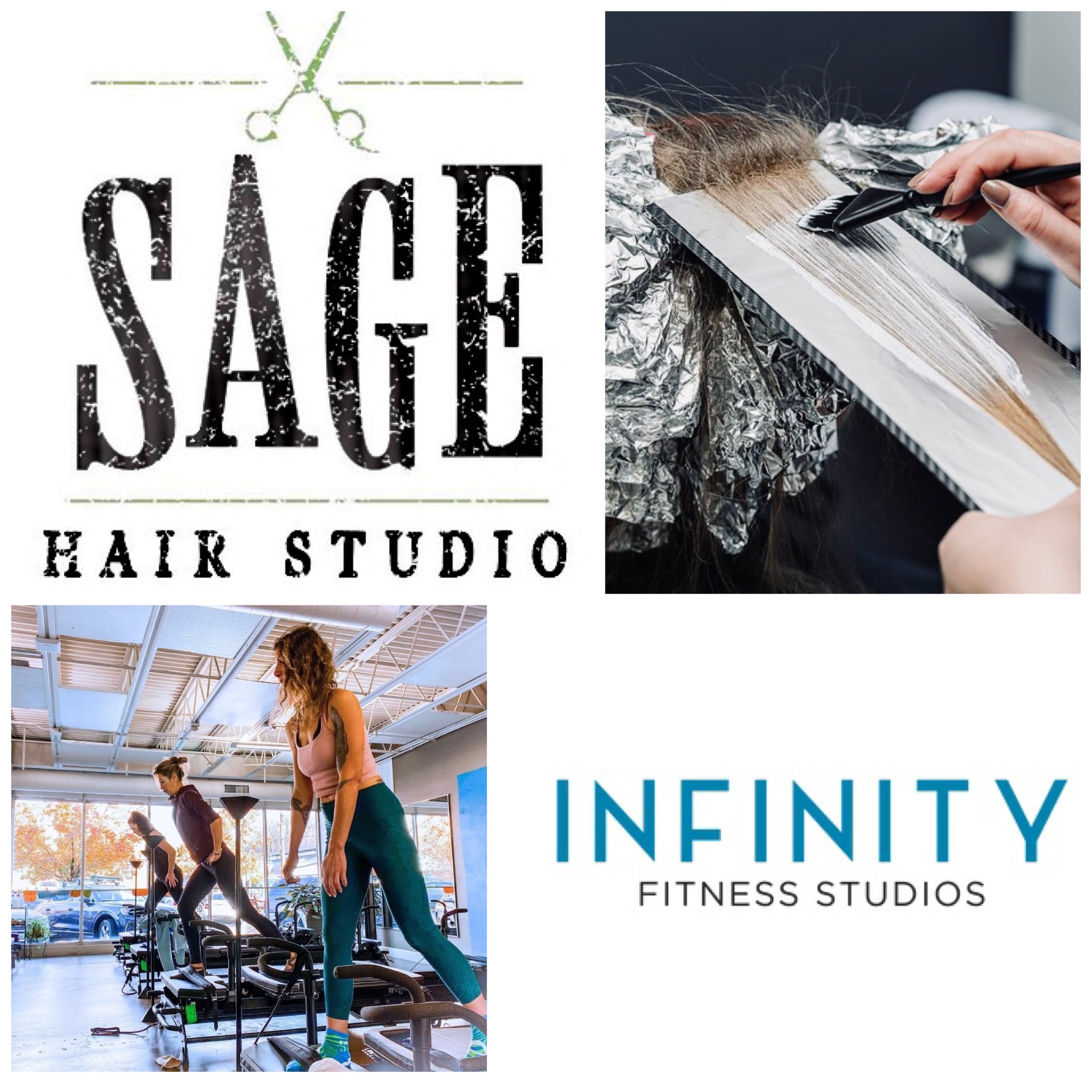 8 classes at Infinity Fitness and $100 gift certificate at Sage Hair studio